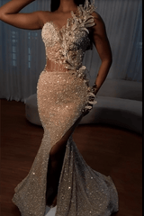 Gorgeous Sweetheart Sleeveless Mermaid Prom Dresses With Split Sequins Beadings-Ballbella