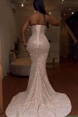 Gorgeous Sweetheart Sleeveless Mermaid Prom Dresses With Split Sequins Beadings-Ballbella