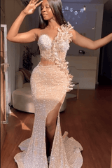 Gorgeous Sweetheart Sleeveless Mermaid Prom Dresses With Split Sequins Beadings-Ballbella