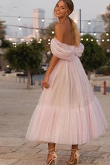 Gorgeous Tulle Ruffles Off-the-Shoulder Sleeveless Tea-Length Homecoming Dress-ballbellauk