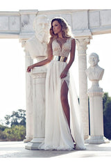 Gorgeous V-neck Short Sleeves Lace Long Evening Dress Chiffon-ballbellauk