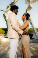 Halter High neck Champange Column Sparkle Prom Dresses-Ballbella