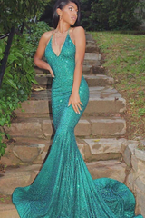 Halter Sparkle Sequin Mermaid Court Train Sleeveless Prom Dresses-Ballbella
