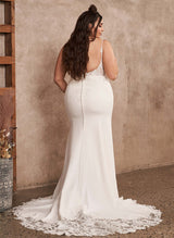 Lace Mermaid Fitted Wedding Dresses Open Back for Plus Size Women-Ballbella
