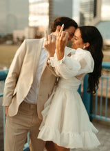 Long Sleeves Mini White Short Summer Wedding Dresses-Ballbella