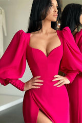 Modern Sweetheart Red Side-cut Mermaid Prom Dress Bubble sleeves-ballbellauk