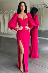 Modern Sweetheart Red Side-cut Mermaid Prom Dress Bubble sleeves-ballbellauk