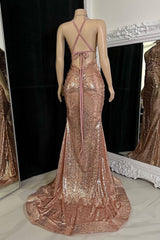 Modern V-Neck Sleeveless Formal Wears Mermaid Sequins With Split-ballbellauk