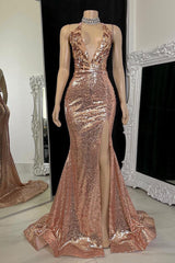 Modern V-Neck Sleeveless Formal Wears Mermaid Sequins With Split-ballbellauk