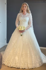 Modest Long Long Lace Bridal Gowns On Sale With Long Sleevess-ballbellauk