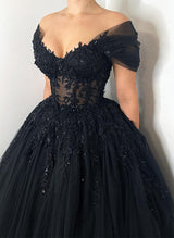 Off-The-Shoulder Chic A-line Wedding Dress Short Sleeves in Lace Tulle-Ballbella