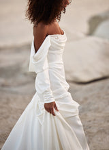 Off-The-Shoulder Long Sleeves Satin Wedding Dresses Sequins-Ballbella