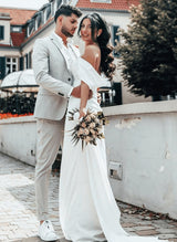 Off-The-Shoulder Sheath Fitted Slit Wedding Dresses Satin-Ballbella