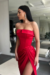 Red Long Prom Dress Mermaid With Slit Strapless-ballbellauk