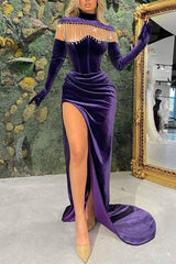 Regency High Neck Prom Dress Mermaid Long Split Long Sleeves-ballbellauk