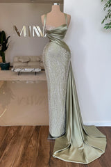 Sage Sweetheart Sleeveless Mermaid Prom Dress with Beads: A stunning gown for your special night.-Ballbella