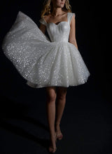 Sequin Sleeveless Short Elegant Sweetheart Chic A-line Wedding Dresses-Ballbella