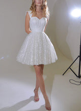 Sequin Sleeveless Short Elegant Sweetheart Chic A-line Wedding Dresses-Ballbella