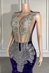 Sequined Sleeveless Mermaid Prom Dress with Beadings-Ballbella