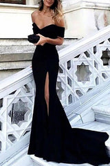 Sheath Off-the-Shoulder Sleeveless Court Train With Ruched Spandex Prom Dress-ballbellauk