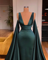 Shinning Deep V-Neck Long Ball Dresses Mermaid Prom Dress With Ruffles Sleeveless-ballbellauk