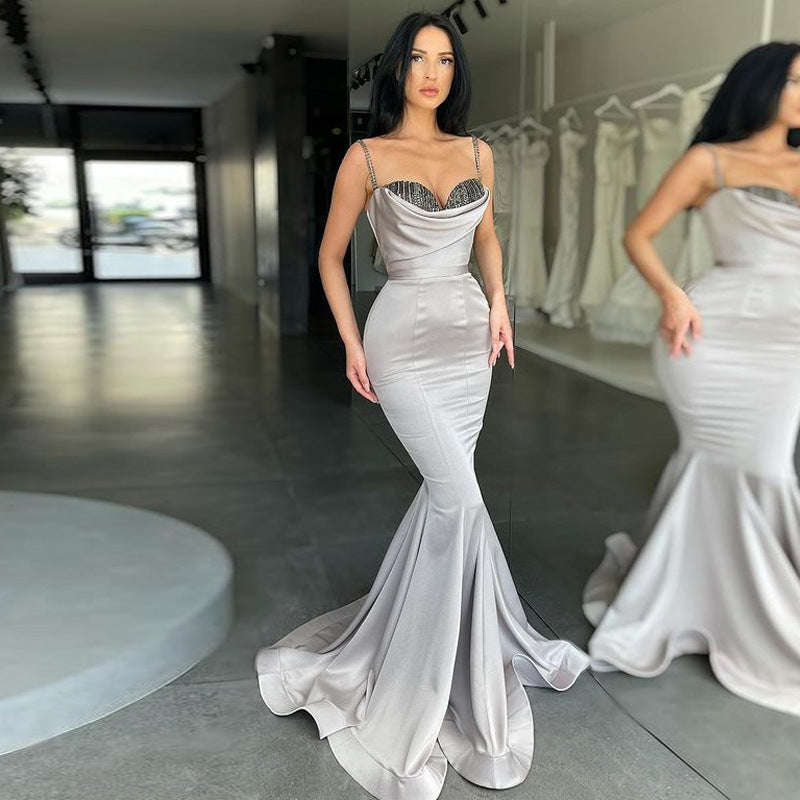 Silver Gray Mermaid Prom Dress UK with Spaghetti-Straps – ballbellauk