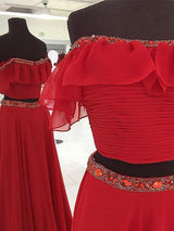 Sleeveless Amazing Off-the-Shoulder Chiffon Beading Long Two Piece Prom Dress-ballbellauk