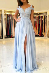 Sleeveless Amazing Off-the-Shoulder Long With Appliques Evening Dress Chiffon-ballbellauk