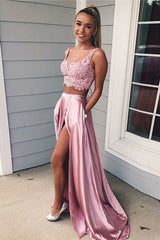 Sleeveless Amazing Square With Appliques Two Piece Prom Dress On Sale-ballbellauk