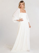 Square Neckline Chic A-line Wedding Dress Long Sleeves Chiffon Sweep Train-Ballbella