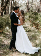 Strapless Chic A-line Satin Wedding Dress Sweep Train-Ballbella