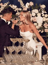 Strapless Mermaid Fitted Wedding Dresses Elastic Satin Sweep Train for Summer Beach-Ballbella