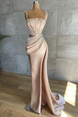 Straps Long Mermaid Prom Dress Split Ball Dresses Beadings-ballbellauk