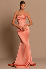 Stunning Coral Spaghetti-Straps Formal Wears Mermaid Sleeveless-ballbellauk