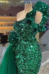 Stunning Mermaid Lace Sequins Sleeveless Long Bowknot With Side Train Formal Wears-ballbellauk