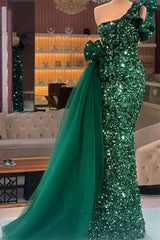 Stunning Mermaid Lace Sequins Sleeveless Long Bowknot With Side Train Formal Wears-ballbellauk