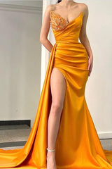 Stunning Orange Sweetheart Mermaid Evening Dress Pleated Long Slit With Beadings-ballbellauk