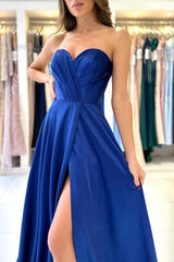 Sweetheart Classic Long Royal Blue Sleeveless Ball Dresses With Split Online-ballbellauk