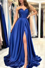 Sweetheart Classic Long Royal Blue Sleeveless Ball Dresses With Split Online-ballbellauk