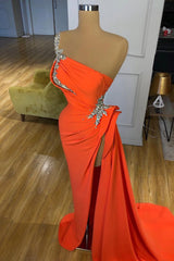 Trendy Silver Sequined Orange High-split Prom Dress One-shoulder-ballbellauk