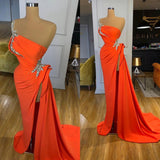 Trendy Silver Sequined Orange High-split Prom Dress One-shoulder-ballbellauk