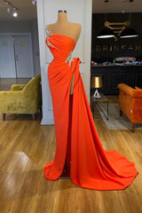 Trendy Silver Sequined Orange High-split Prom Dress One-shoulder-ballbellauk
