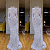 Trendy Sparkle White Long sleeves Pleated Long Prom Dress Sequin-ballbellauk