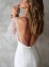 V-Neck Short Sleeves Lace Wedding Dress-Ballbella