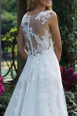 Wedding Dress Lace Chic V-Neck Sleeveless Column Long Bridal Gown With Court Train-Ballbella