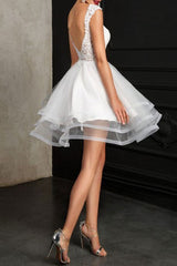 Wedding Dresses A-line Jewel Neck Sleeveless Tulle Short Bridal Dress-Ballbella