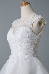 Wedding Dresses A-line Jewel Neck Sleeveless Tulle Short Bridal Dress-Ballbella