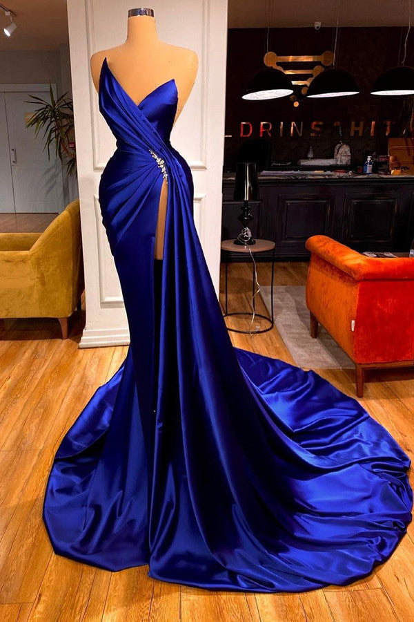 Elegant Royal Blue Prom Dress Mermaid Long Ball Dresses With Split  Sweetheart