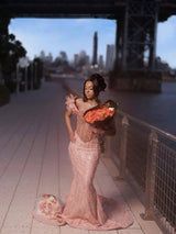 Elegant Dusty Rose Off-The-Shoulder Sweetheart Prom Dresses Mermaid Column Floor Length With Beads