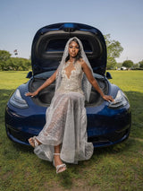 Dazzling V-Neck Sleeveless Mermaid Prom Dresses Floor Length With Gem